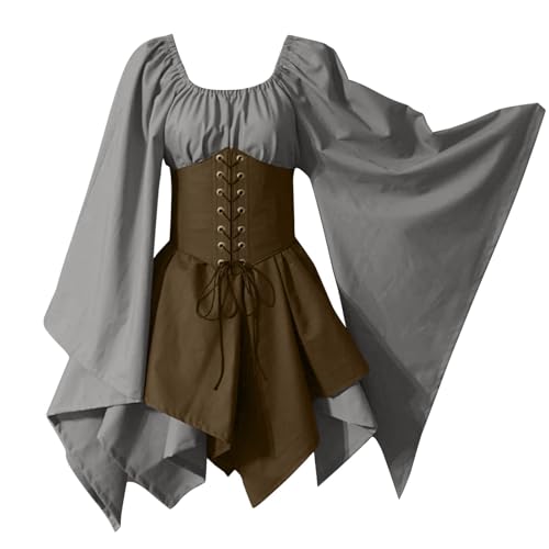 WANGTIANXUE Mittelalter Kleid Damen Renaissance Retro Partykleid Kleidung Mittelalter Kostüme Damen Gothic Kleider Vintage Maxikleid Für Halloween Fasching Karneval Kostüm 16 von WANGTIANXUE