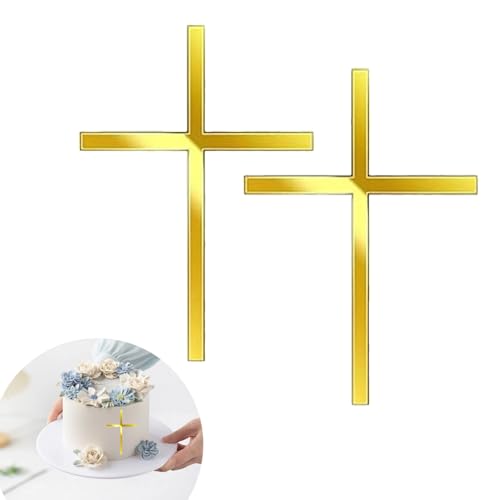 2 Stück Kreuz Tortendeko Taufe, Acryl Personalisiert Firmung Tortendeko Kommunion Kreuz Gold, Mädchen Junge Konfirmation Cake Topper Kuchen Deko Erstkommunion, Für Geburtstag Hochzeit Tortenaufleger von WANTUSHUI