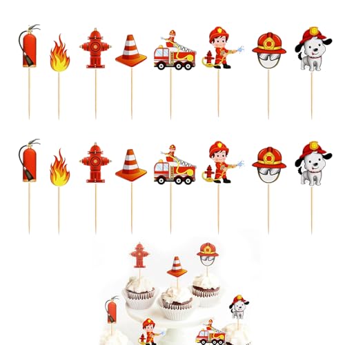 24 Stück Feuerwehr Geburtstag Deko,Feuerwehr Deko Kindergeburtstag,Feuerwehr Kuchen Deko Fireman Figuren, Tortendeko Feuerwehrauto Kuchen Deko Feuerwehr Backdessert Dekoration für Kinder von WANTUSHUI