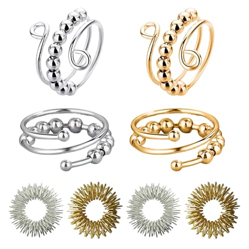 8-Stück Anti Stress Ring,Akkupressurringe mit Akupressur Ring Set,Verstellbare Anti Stress Ring,Effizient Linderung von Ängsten und Antistress Ringe für Mädchen und Frauen Stress Relief Ängstlichkeit von WANTUSHUI