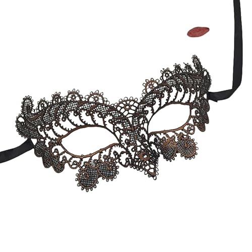 WANYI Masquerade Maske Schwarze Maskenball Maske Damen Elegant Spitzenmaske mit Lang Trägern Lace Augenmaske für Maskerade, Bühnenaufführung, Karneval, Halloween(Antikbronze) von WANYI