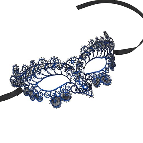 WANYI Masquerade Maske Schwarze Maskenball Maske Damen Elegant Spitzenmaske mit Lang Trägern Lace Augenmaske für Maskerade, Bühnenaufführung, Karneval, Halloween(Blau) von WANYI