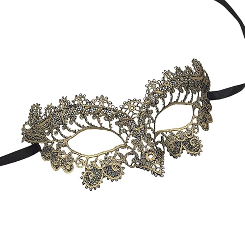 WANYI Masquerade Maske Schwarze Maskenball Maske Damen Elegant Spitzenmaske mit Lang Trägern Lace Augenmaske für Maskerade, Bühnenaufführung, Karneval, Halloween(Gold) von WANYI