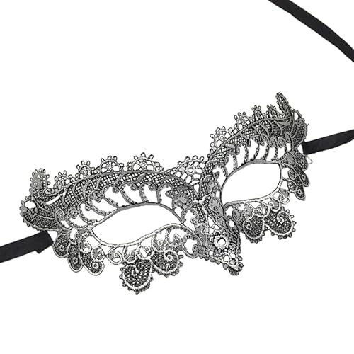 WANYI Masquerade Maske Schwarze Maskenball Maske Damen Elegant Spitzenmaske mit Lang Trägern Lace Augenmaske für Maskerade, Bühnenaufführung, Karneval, Halloween(Silber) von WANYI