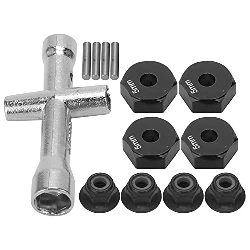 WAONIQ 12 mm Sechskantnaben Rad Sechskantnaben Adapter Kreuz Aluminiumschlüssel M4 Rutschfester Mutternsatz für 1/10 RC-Car (Schwarz) von WAONIQ