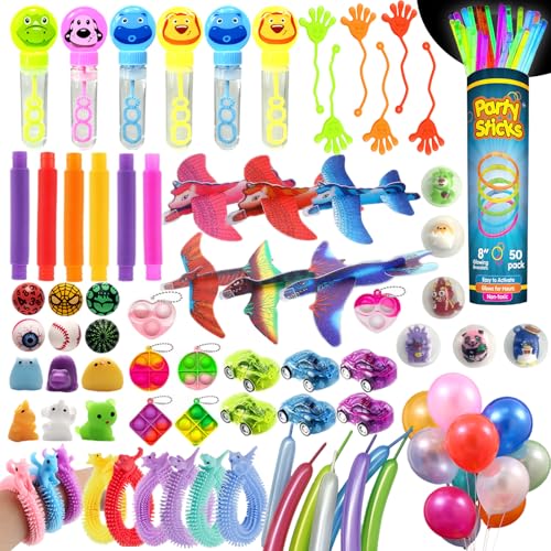 WAORZMK 160Pcs Party Bag Fillers for Kids with Glow Sticks, Bubble, Balloons, Gliders, Assortment Toys Classroom Prizes Rewards Stocking Fillers for Boys Girls Toddler Birthday Party Gift Favors von WAORZMK