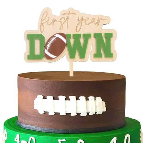 Tortenaufsatz aus Holz zum ersten Jahr – Fußball-Geburtstagsparty-Dekorationen, Fußball-Kuchenaufsatz, Sport-Motto-Party, Foto-Requisiten, First Down Holzdekorationen (Apfelgrün) von WAOUH