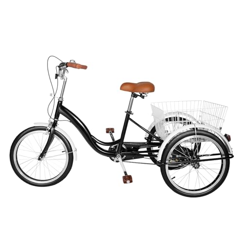 20-Zoll-Erwachsenen-Dreirad-Faltrad mit Einkaufskorb, Dreirädriges Fahrrad für Erwachsene und Senioren zum Einkaufen und Picknicken, Maximales Traggewicht 110 kg, Schwarz von WAPHOERTE
