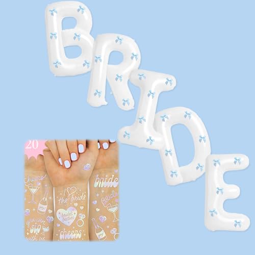 Weiße Braut Ballons + Blaue Schleifen - 40 Zoll XL Prost Bachelorette Temporäre Tattoos Schillernde Stile Bachelorette Party Dekorationen, Hochzeit Verlobung Braut Fotostand Brautjungfer Favorit Braut von WARRENSON