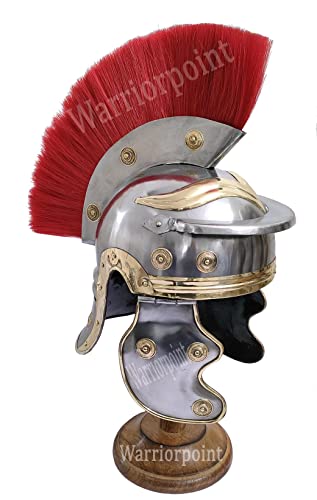 WARRIORPOINT New Centurion Römischer Helm mit roter Feder Rüstung Mittelalter Metall Replik Soldat Kostüm Gladiator Silber Heilmet und Helmständer WARRIORPOINT New Centurion Römischer Helm mit roter Feder Rüstung Mittelalter Metall Replik Soldat Kostüm Gladiator Silber Heilmet und Helmständer von WARRIORPOINT