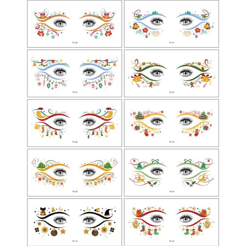 WASTEBIN 10 Stück Weihnachts Augen Aufkleber Ungiftig Wassertransfer Temporäre Tattos Aufkleber Für Urlaubsspaß Einfach Zu Entfernen von WASTEBIN