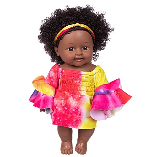 WATERBELINE 30 cm Große Afrikanische Mädchen Zum Kuscheln Mit Waschbarem Ganzkörper Lockenhaar. Afrikanische Puppen Für Baby G Die Echt Aussehen Und Winzige Puppen Sind. Ganzkörper Silikon von WATERBELINE
