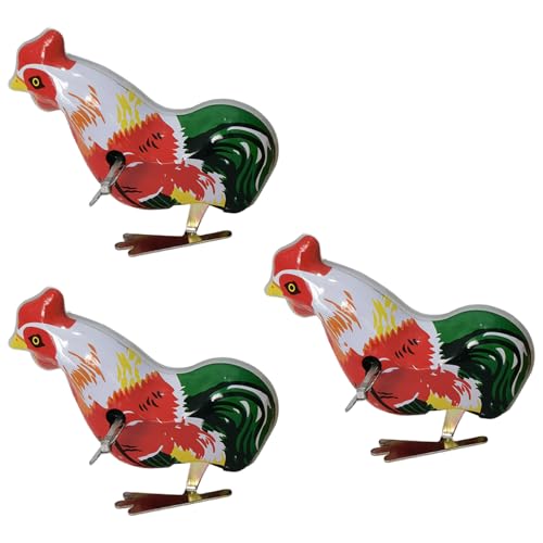 WATERBELINE 3vieces Iron Rooster Spielzeug Mit Hellen Farb Und Uhrwerk Mechanismen Windup Hähnchenzinnplatte Spielzeug Für Home Desk Decors von WATERBELINE