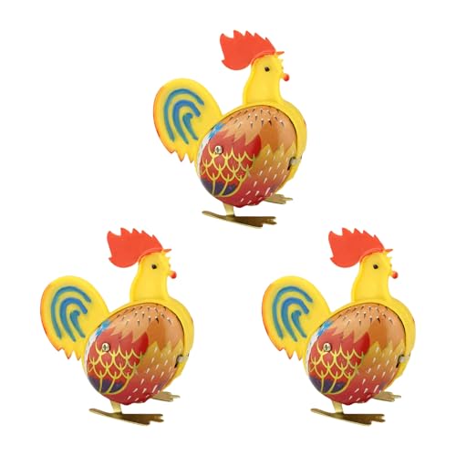 WATERBELINE 3vieces Iron Rooster Spielzeug Mit Hellen Farb Und Uhrwerk Mechanismen Windup Hähnchenzinnplatte Spielzeug Für Home Desk Decors von WATERBELINE