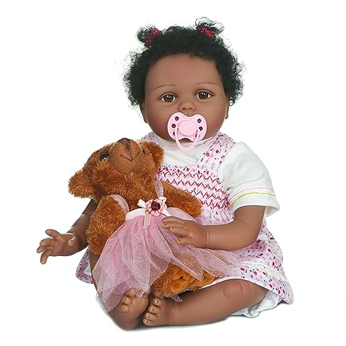 WATERBELINE 55 cm Realistisch Für Weiche Körper Kleinkinder Babys Afrikanische Mädchen Spielzeug Puppen Puppen Ganzkörper Silikon Puppen Mädchen Puppen Junge Puppen Zubehör Puppen von WATERBELINE