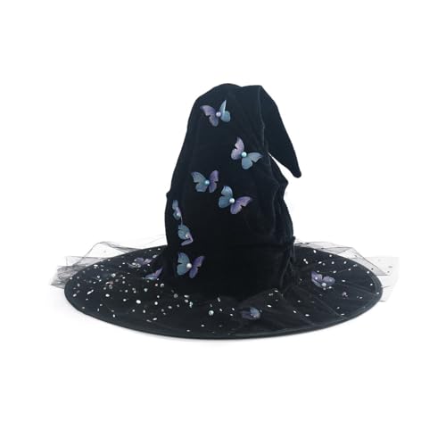 WATERBELINE Hexenhut, Schmetterlingshut, verstellbarer Hexenhut, langlebig, Partyhut, bequemer Hut, Halloween-Kostüm-Zubehör WATERBELINE Hexenhut, Schmetterlingshut, verstellbarer Hexenhut, langlebig, Partyhut, bequemer Hut, Halloween-Kostüm-Zubehör von WATERBELINE