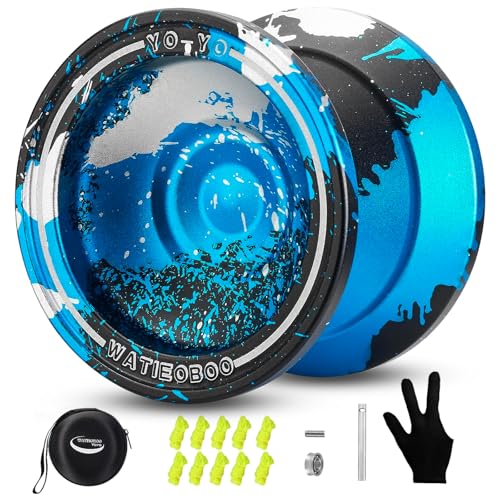 WATIEOBOO Metal Yoyo Professional, Nicht reagierendes Yoyos für Erwachsene, Profi-Metall-Trick-Yoyo mit Jo-Job-Lager-Set, 10 Saiten, Etui und Handschuhen (blau Silber schwarz) WATIEOBOO Metal Yoyo Professional, Nicht reagierendes Yoyos für Erwachsene, Profi-Metall-Trick-Yoyo mit Jo-Job-Lager-Set, 10 Saiten, Etui und Handschuhen (blau Silber schwarz) von WATIEOBOO