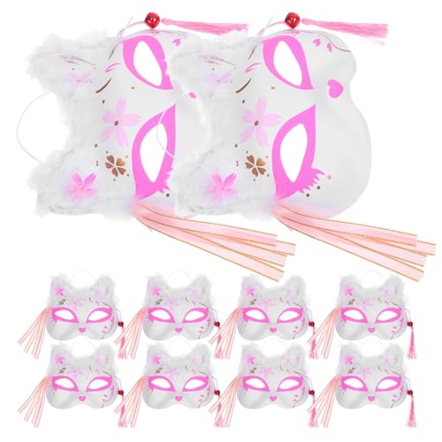 WATIIFUFU 10 Stück Teiliges Japanische Fuchsmaske Halbgesichts-design mit Plüsch und Led-leuchte Federverzierung für Cosplay Halloween Karneval Bühnenauftritte kein Batteriebetrieb von WATIIFUFU