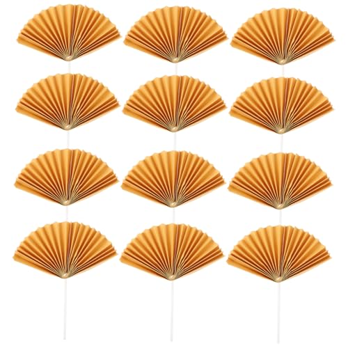 WATIIFUFU 16 Stück Teiliges Cake Topper Papierfächer Goldfarben Kreative Faltfächer Tortendeko für Geburtstagstorten und Cupcakes Festliche Cake Picks für Geburtstagsfeier und Hochzeit von WATIIFUFU