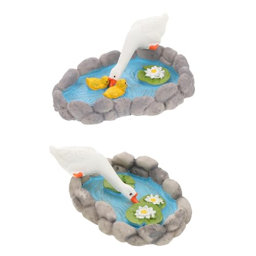 WATIIFUFU 2 Stück Realistische Miniatur Teichdeko mit Gans und Lotusblume aus Resin Kreative Kleine Gartendekoration für Wohnräume und Miniaturlandschaften von WATIIFUFU