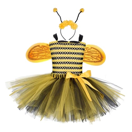 WATIIFUFU Bienenkostüm Kleid mit Flügeln und Haarreif Tüllrock für Mädchen Jahre Atmungsaktives Weiches Gauze partyoutfit für Karneval Verkleidung Geburtstag und Bühne von WATIIFUFU