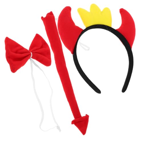 WATIIFUFU Dämon Hörner Stirnband Set mit Fliege und Halloween Kostüm Zubehör für Damen und Herren Leichtes Robustes Kopfschmuck Karneval Party Dekoration von WATIIFUFU