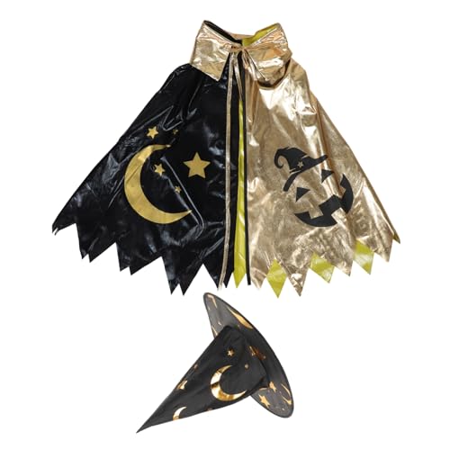 WATIIFUFU Halloween Kapuze und Sternenmuster Umhang mit Faltbarem Hut Atmungsaktiv für Jungen Mädchen für Verkleidung Rollenspiele und Festtagsfeiern von WATIIFUFU