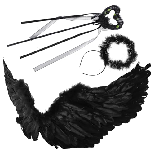 WATIIFUFU Halloween Kinderkostüm Teufel Umhang mit Schwarzen Federn Flügeln Cosplay für Karneval Bühnenauftritt und Kostümparty Mittelgroß von WATIIFUFU
