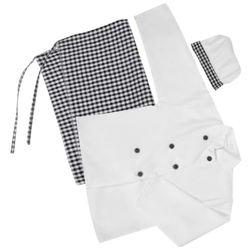 WATIIFUFU Kochkostüm mit Langärmeliger Karierten Schürze und Kochmütze Kreatives Rollenspiel Küchen backschürze für Jungen und Mädchen für Aufführungen Karneval und Alltagsspiel von WATIIFUFU