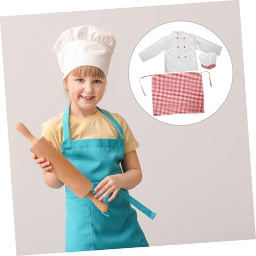 WATIIFUFU Kochkostüm mit Langärmeliger Rosa Kochjacke Schürze und Kochmütze Bequemes Rollenspiel Outfit für Mädchen und Jungen für Schule Geburtstag und Theateraufführungen von WATIIFUFU