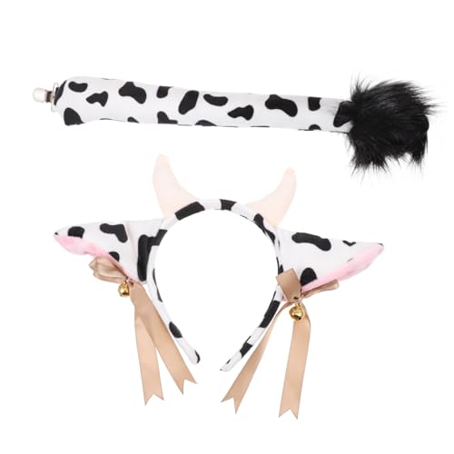 WATIIFUFU Kuh Kostüm Set mit Flexiblem Stirnband Kuhohren und Plüsch Geeignet für Erwachsene Halloween Cosplay Party Fasching Verkleidung Zubehör von WATIIFUFU