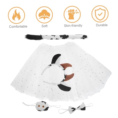 WATIIFUFU Kuh Kostüm Weicher Tierkostüm Kopfband mit Hörnern und Ohren Verstellbarer mit Klettband Weiße Stern tutu rock Cosplay Party Halloween Zubehör von WATIIFUFU