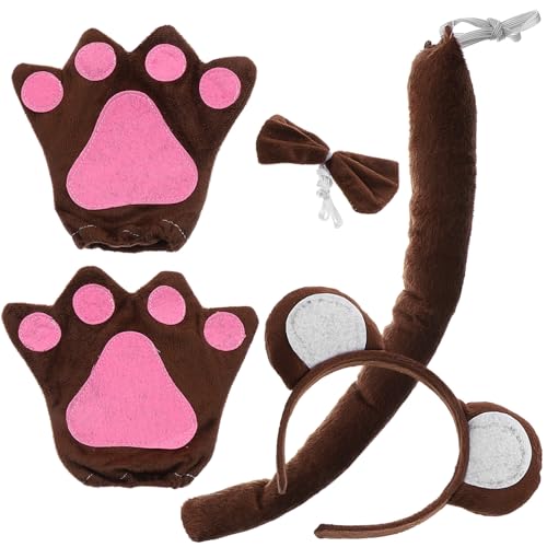 WATIIFUFU Monkey Kostüm Set aus weichem PP Baumwollmaterial inklusive Affenohren Haarreif Fliege und fingerlosen Handschuhen hautfreundlich bequem für Themenpartys Zoobesuche und von WATIIFUFU