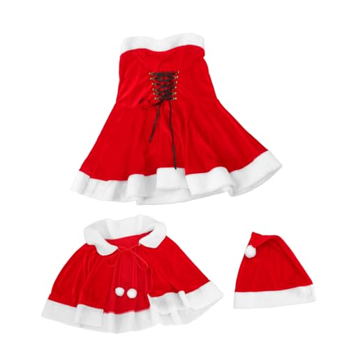 WATIIFUFU Mrs Claus Kostüm Damen Weihnachtskleid mit Umhang und Hut Weiches Polyesterfesttags outfit für Weihnachtsfeiern Bühnenauftritte und Fotoshootings Festliche Weihnachtsverkleidung von WATIIFUFU