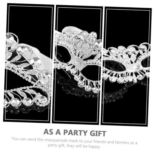 WATIIFUFU Silberne Masquerade Maske mit Diadem Design und Funkelnden Strasssteinen Dekorative Cosplay Gesichtsmaske aus Hochwertigem Metalllegierung Eleganter Party Karnevalsschmuck für von WATIIFUFU