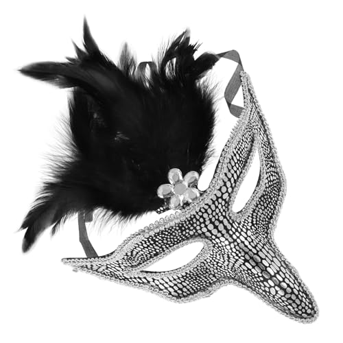 WATIIFUFU Venezianische Masquerade Maske mit Silbernen Federn und Pvc besatz Elegante Vogel maskerade für Damen für Halloween Fasching Karneval Ball und Bühnenauftritte von WATIIFUFU