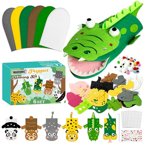 WATINC 6 Stück Felt Handpuppe, Kinder Filz Spielpuppe Socke Pompoms Bastelarbeiten Machen Puppet, Wackeln Googl Eyes Storytelling Rollenspiel Party Zubehör, DIY-Sockpuppen, Filzpuppe (Wildtiere B) von WATINC