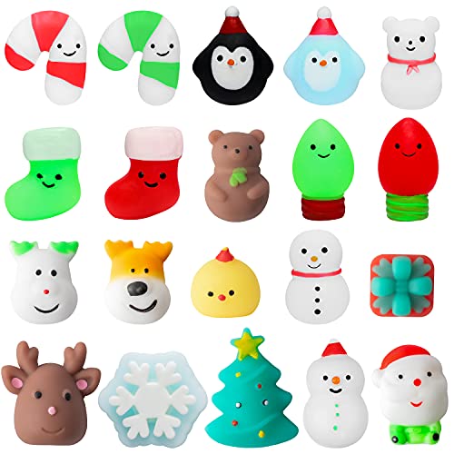 WATINC 20 STÜCKE Weihnachten Mochi Squeeze Spielzeug Set für Kinder Kawaii Mini Soft Squeeze Spielzeug Nette Tier Stress Relief Spielzeug Pack, Hand Fidget Squeeze Spielzeug von WATINC