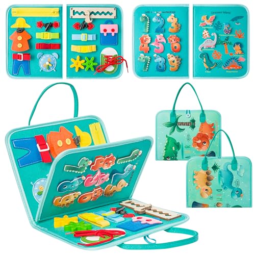 WATINC Toddlers Busy Board Montessori - Dinosaurier Filz Busy Book Sensory Travel Activities Toys, Vorschule Lernen Feinmotorik Lernspielzeug für Flugzeug Auto Reise Junge Mädchen Geburtstag Geschenk WATINC Toddlers Busy Board Montessori - Dinosaurier Filz Busy Book Sensory Travel Activities Toys, Vorschule Lernen Feinmotorik Lernspielzeug für Flugzeug Auto Reise Junge Mädchen Geburtstag Geschenk von WATINC