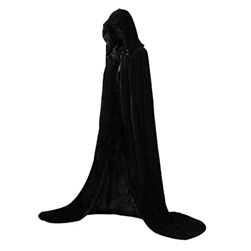 WAUKN Schwarze Kapuzenumhänge für Damen, Halloween-Samt-Umhang, wendbar, Schwarz / Schwarz, S von WAUKN