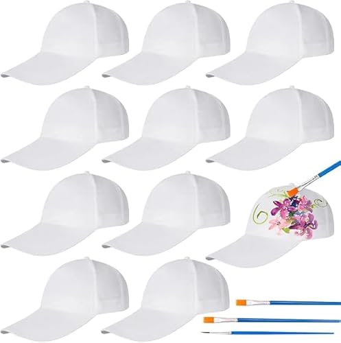 WAVATA 10 Stück Baseball Caps Graffiti Kappe Bastelset Kinder Kappen zum Bemalen Baseball Caps DIY Set Kinder Weiß Baseballkappe von WAVATA