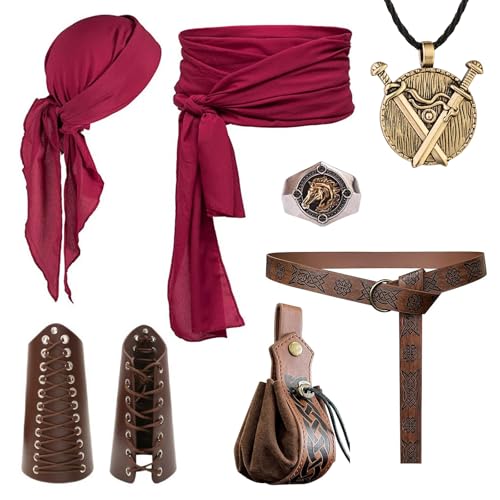 WAVATA 8PCS Mittelalter Piratenkostüm Zubehör Set Damen Herren Piraten Verkleidung Accessories,Piratenkapitän Kostümzubehör,Mittelalter Kleidung für Damen Herren Accessoires Set WAVATA 8PCS Mittelalter Piratenkostüm Zubehör Set Damen Herren Piraten Verkleidung Accessories,Piratenkapitän Kostümzubehör,Mittelalter Kleidung für Damen Herren Accessoires Set von WAVATA