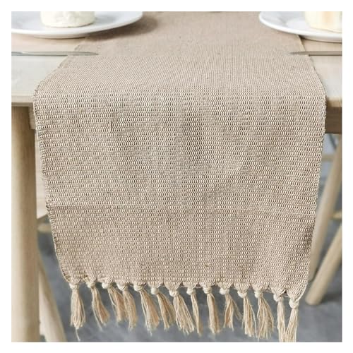 WAWPU Tischläufer, Klassische einfarbige Tischläufer aus Baumwolle und Leinen, Hochzeitstischdecke, modisch mit Quaste, Feiertagsparty-Dekoration, Khaki,(33x220cm) von WAWPU