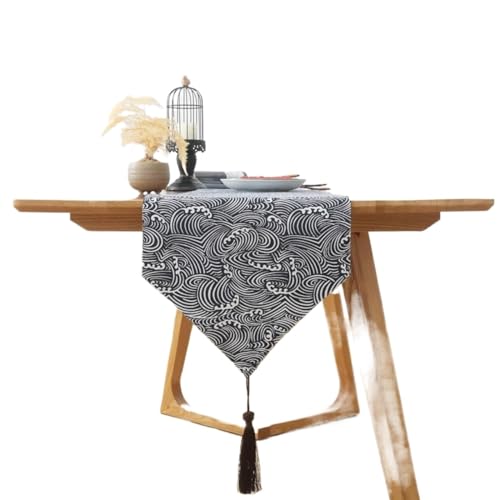WAWPU Tischläufer, abstraktes Streifenmuster, Lange Streifen, Esstischläufer, Heimdekoration, Dreieck mit Quasten, leichte, staubige Tischdecke, Streifen,(33 * 140cm) von WAWPU