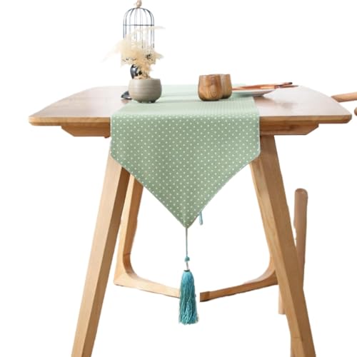 WAWPU Tischläufer,Grünes Tupfen-Dreieck-Design Mit Quasten Beständiger Herbst-Tischläufer for Esstisch-Raumparty-Hochzeitsfeier,Grün,(33 * 120cm) von WAWPU