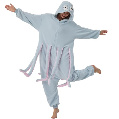 WAWRTOU Oktopus-Einteiler-Pyjama für Erwachsene, gemütliches Meerestier-Kostüm, Halloween, Cosplay, Oktopus, einteiliger Overall WAWRTOU Oktopus-Einteiler-Pyjama für Erwachsene, gemütliches Meerestier-Kostüm, Halloween, Cosplay, Oktopus, einteiliger Overall von WAWRTOU