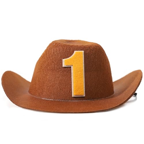 WAWUO Cowboy-Trompetenhut - Western-Themenkostümhut für Babys, 1. Geburtstagsfeier, Braun (7) von WAWUO