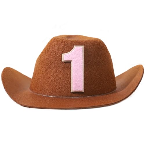 WAWUO Cowboyhut – Hut zum 1. Geburtstag, Baby-Partyhut, erster Geburtstag, Kleinkindhut (Braun, Größe 7) von WAWUO