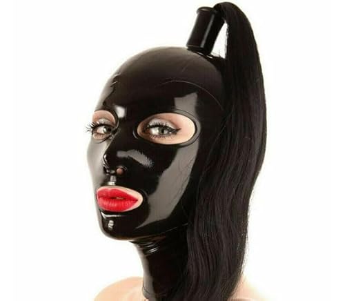 WBAODAN Handgefertigte Latexhaube für Erwachsene mit Kapuze und Reißverschluss hinten für Halloween-Party-Club-Tanzen(Size:L-60CM,Color:schwarz) von WBAODAN