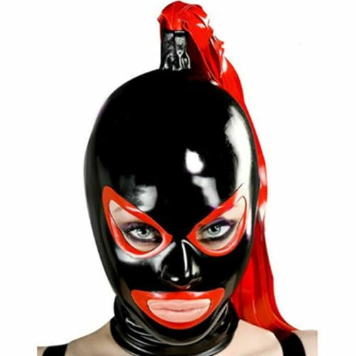 WBAODAN Handgefertigte Latexmaske mit Streamern mit Reißverschluss Cosplay Maskerade Gummi Maske(Size:M-57CM) von WBAODAN